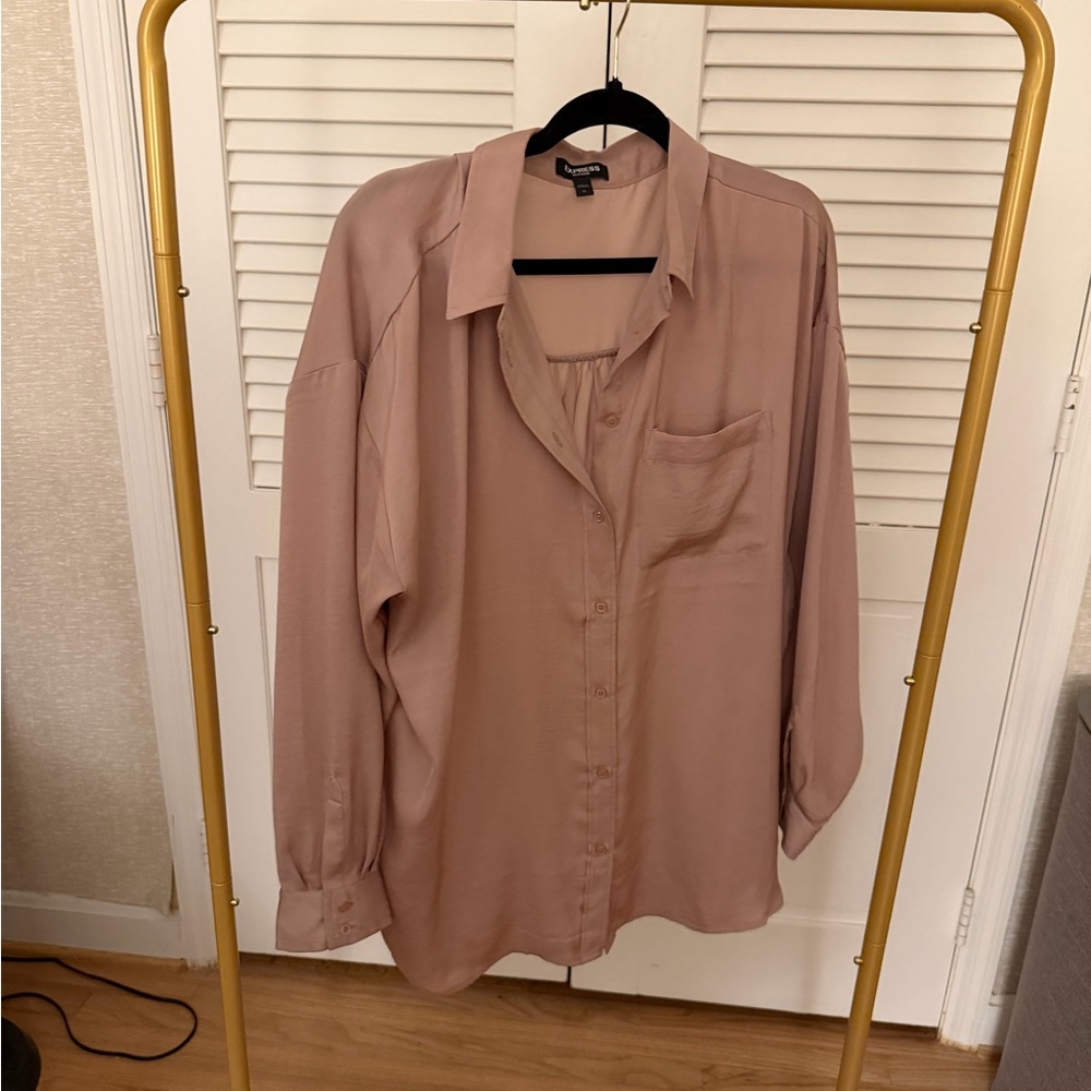 Express Women's Boyfriend Button Down Shirt in Taupe